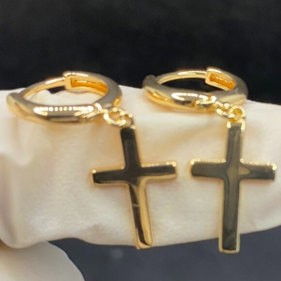 14K Gold Cross Earrings - Picture 2 of 5
